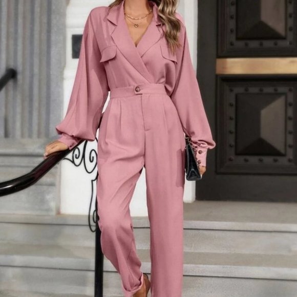 pink Lapel Neck Bishop Sleeve button Shirt & Pants set  Coord Set - Picture 3 of 12